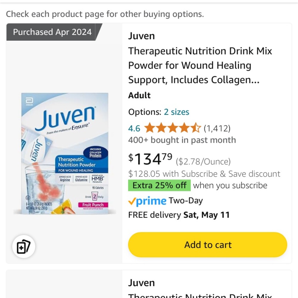 Juven Fruit Punch 4 unopened boxes -  32 packs exp date 6/25